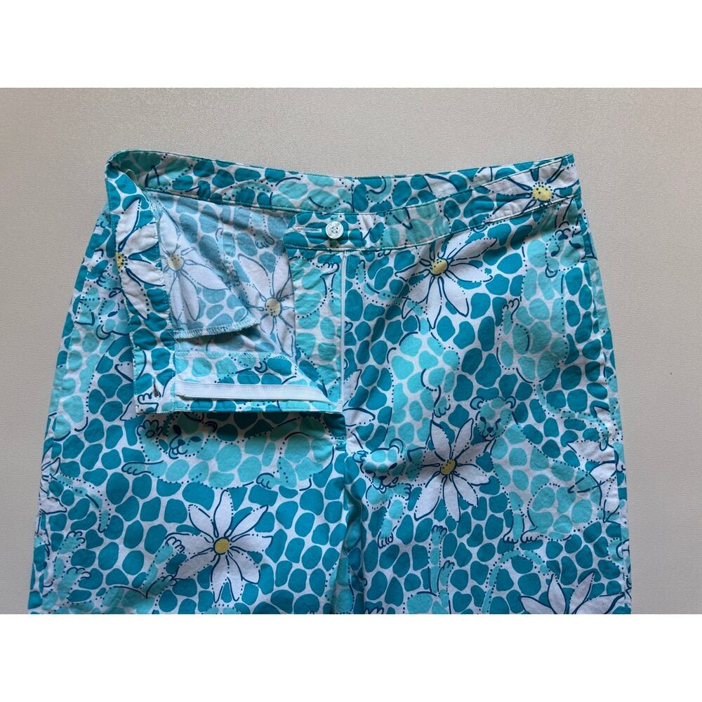 Lilly Pulitzer Women's Blue White Floral Cotton Blend Cropped Pants/Capri Size 8 - Picture 4 of 10